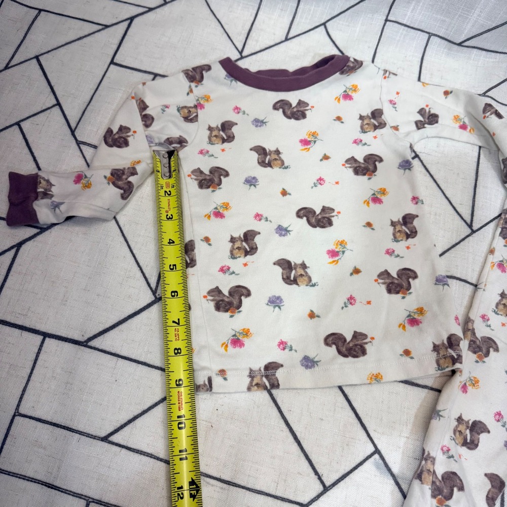 Burts Bees‎ Baby Pajamas 3T Organic Cotton Squirrel Floral Sleepwear Set Cream - Picture 4 of 10
